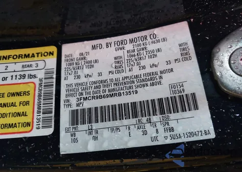 2021 Ford Bronco Sport Big Bend из США, поврежденный, VIN 3FMCR9B69MRB13519